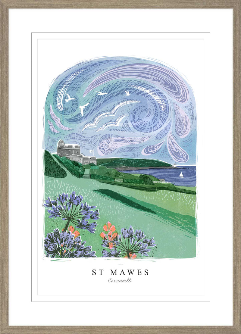 Framed Print - WF996F - St Mawes Arched Lino Small Framed Print - St Mawes Arched Lino Small Framed Print - Whistlefish