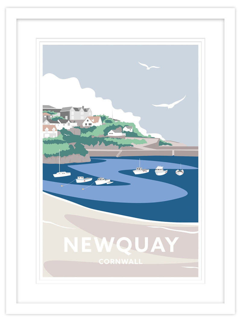 Framed Print-WT08F - Newquay Harbour Travel Art Framed Print-Whistlefish