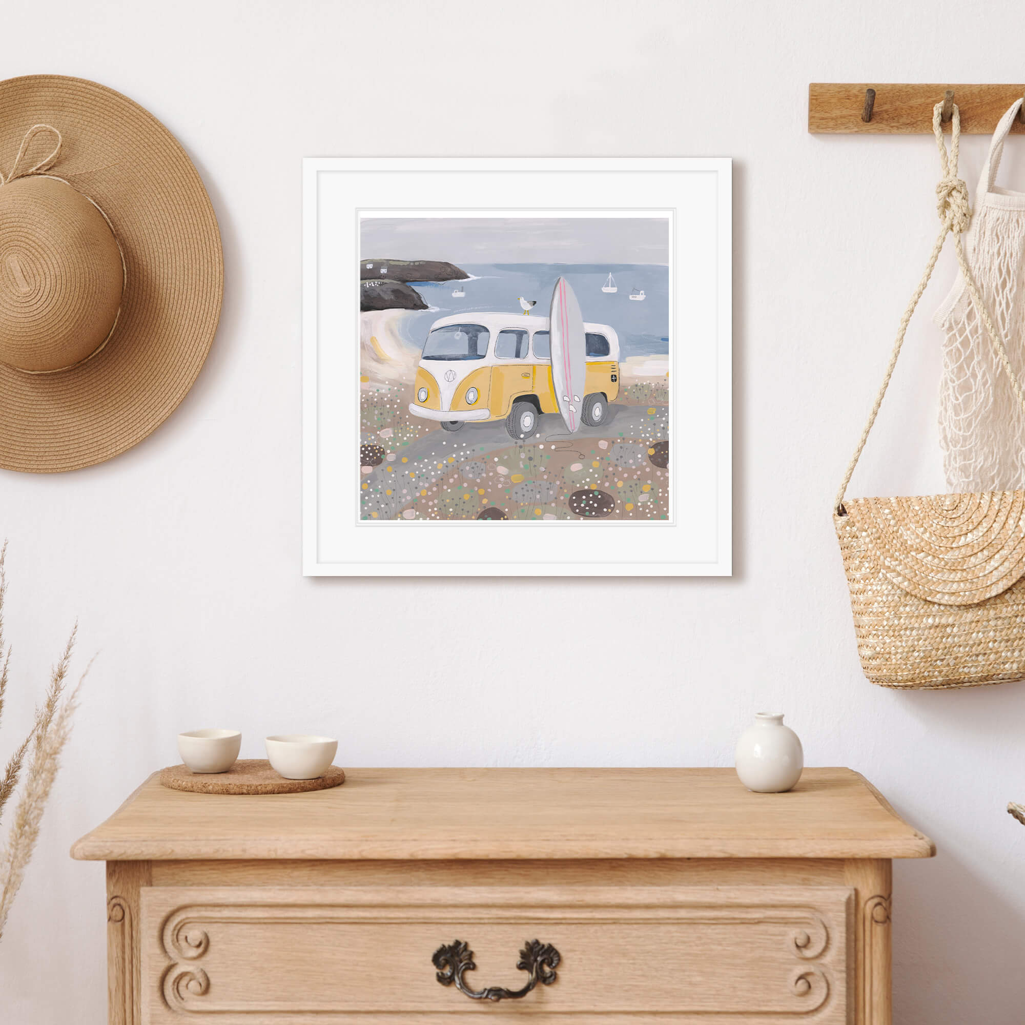 Framed Print-WT112F - Yellow Camper Med Framed Print-Whistlefish