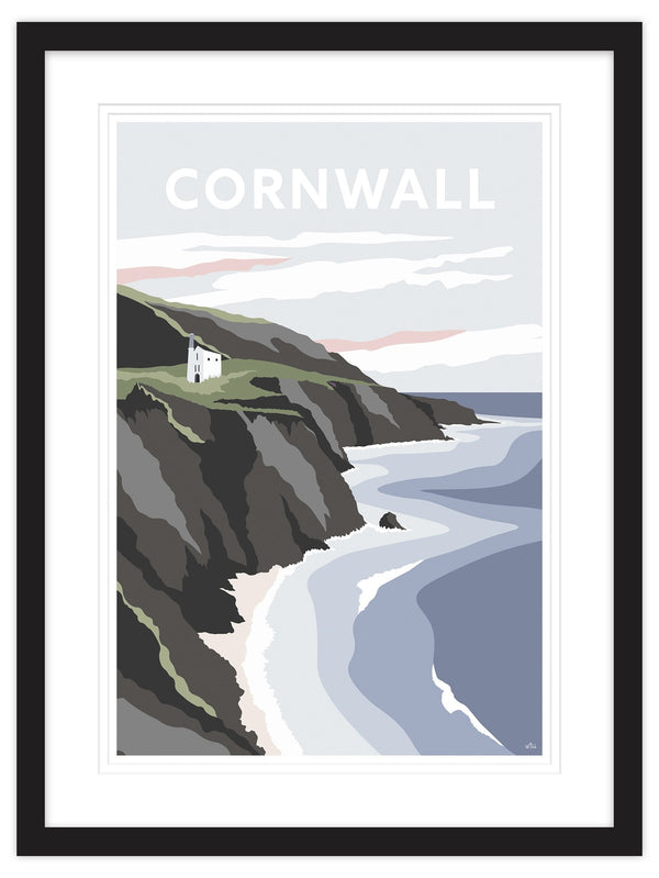 Framed Print-WT22F - Cornwall Tin Mine Framed Art Print (Black)-Whistlefish