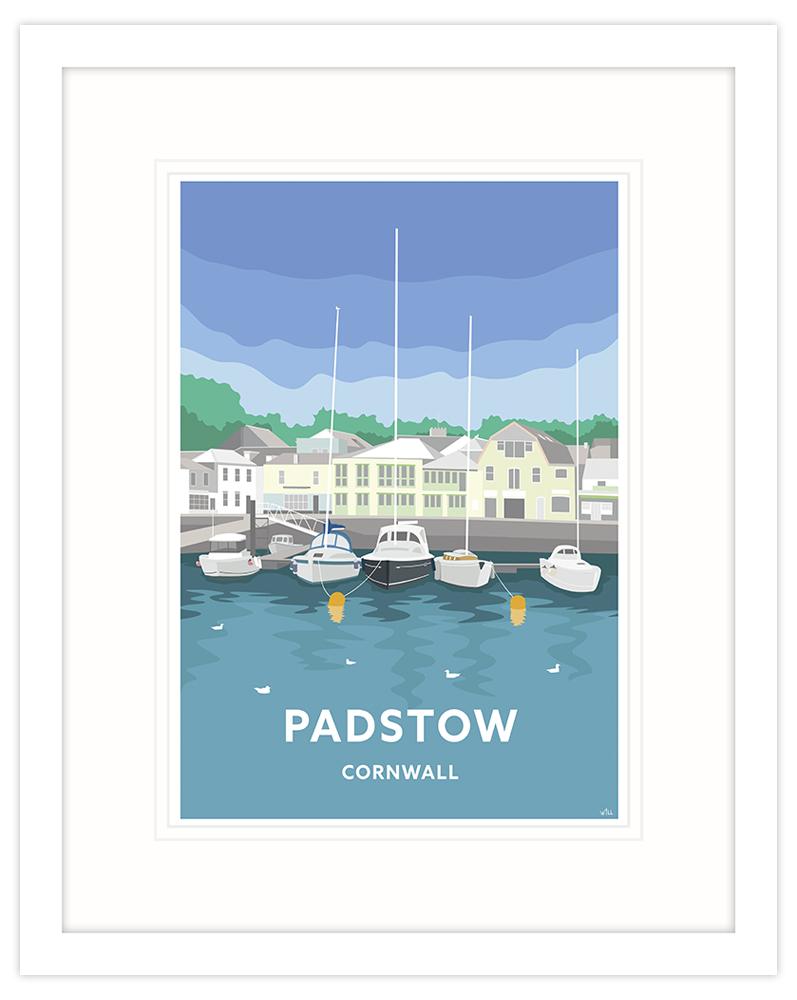 Framed Print-WT68F - Blue Skies Padstow Travel Art Framed Print-Whistlefish