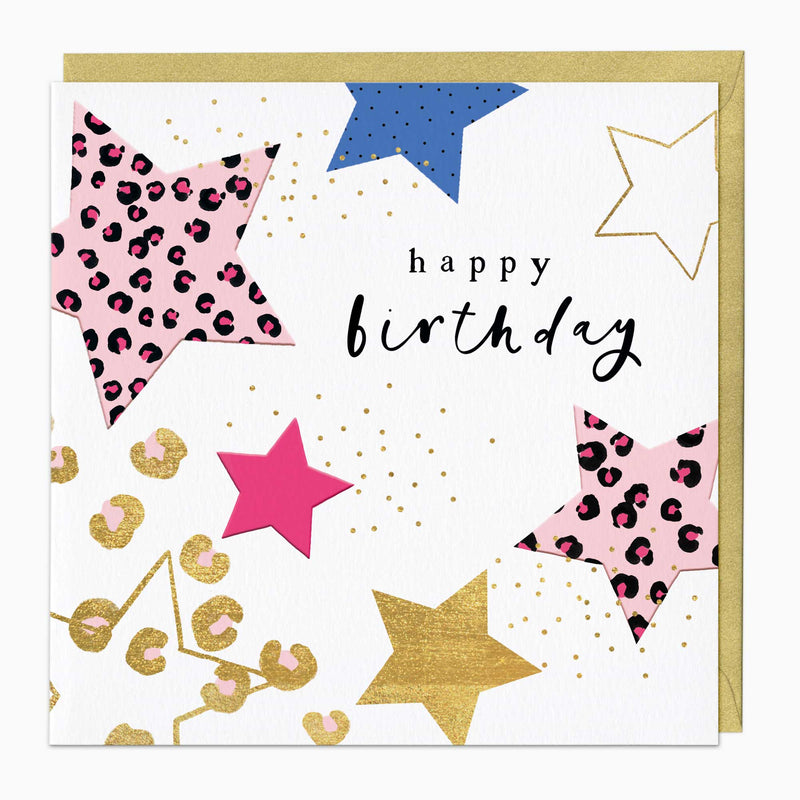 G013 - Leopard Print Stars Birthday Card