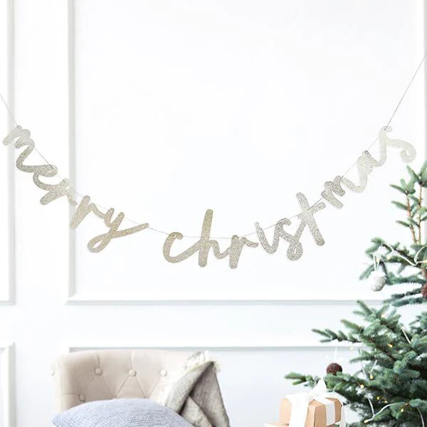 Garland-HBCC102 - Glitter 'Merry Christmas' Card Banner-Hootyballoo