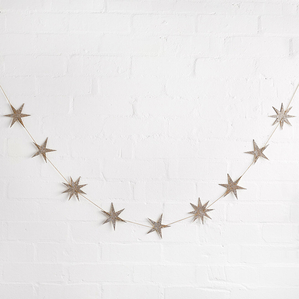 Garland-HBCC108 - Glitter Star Wooden Garland-Hootyballoo
