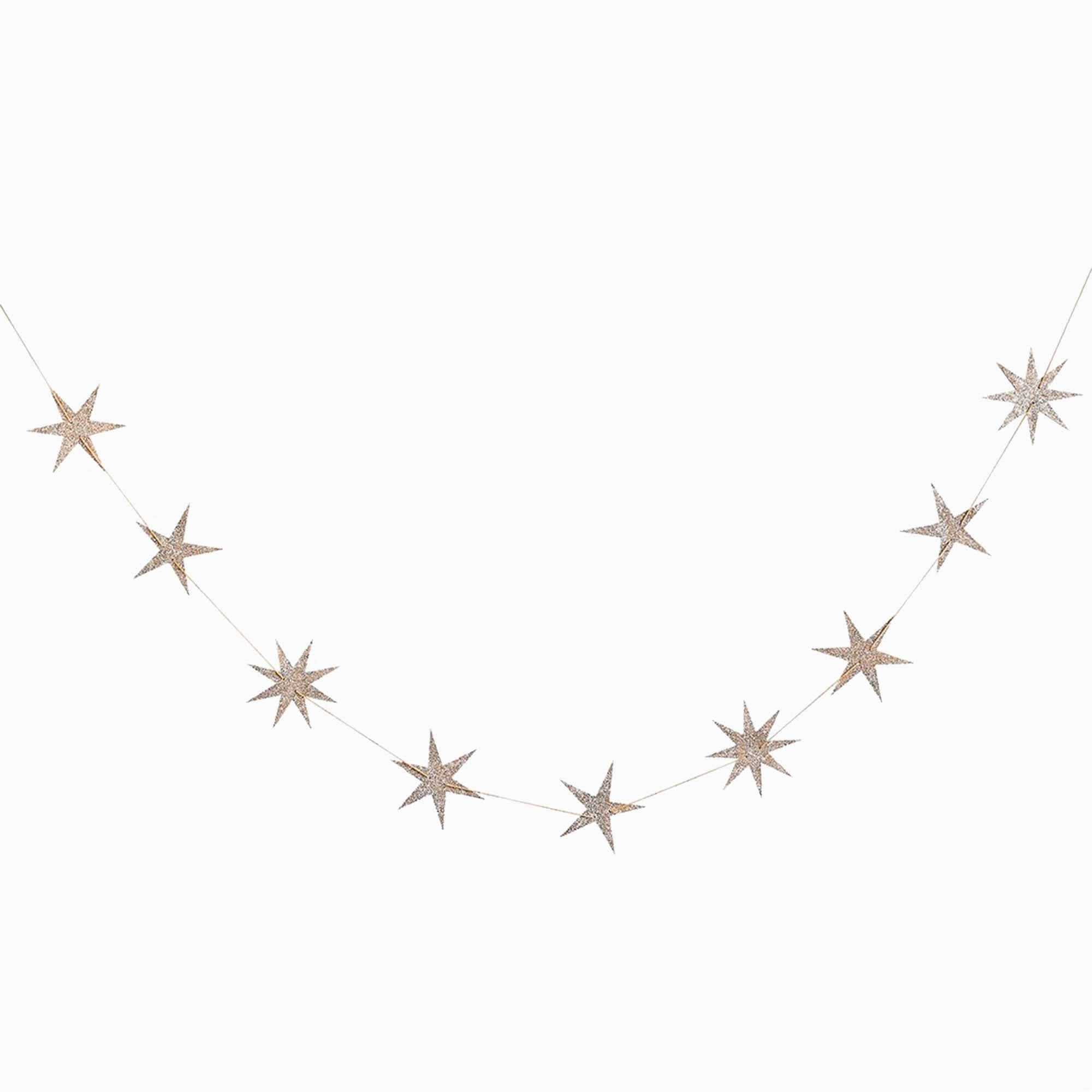 Garland-HBCC108 - Glitter Star Wooden Garland-Hootyballoo