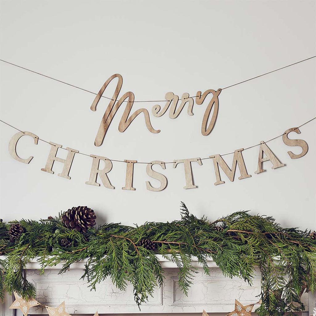 Garland-HBFF101 - Merry Christmas Wooden Banner-Hootyballoo