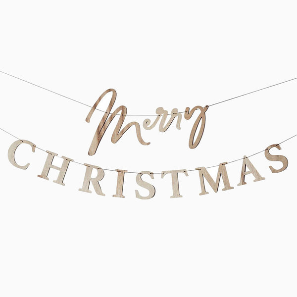 Garland-HBFF101 - Merry Christmas Wooden Banner-Hootyballoo