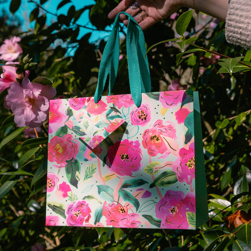 Gift Bag-AC01MB - Aqua Camellia Medium Gift Bag-Whistlefish