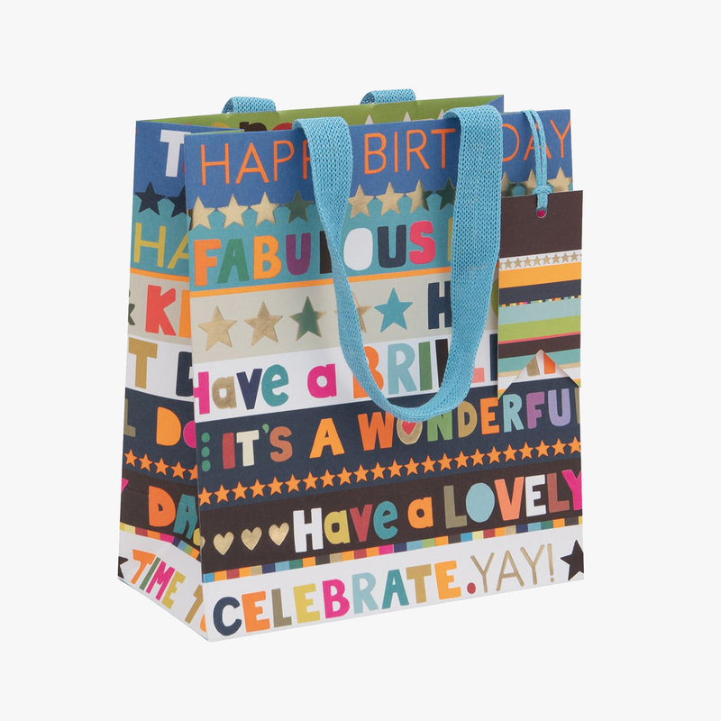 Gift Bag-GMPS143 - Blue Birthday Stripes Medium Gift Bag-Glick