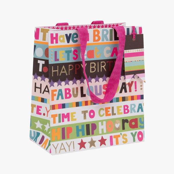 Gift Bag-GMPS144 - Pink Birthday Stripes Medium Gift Bag-Glick