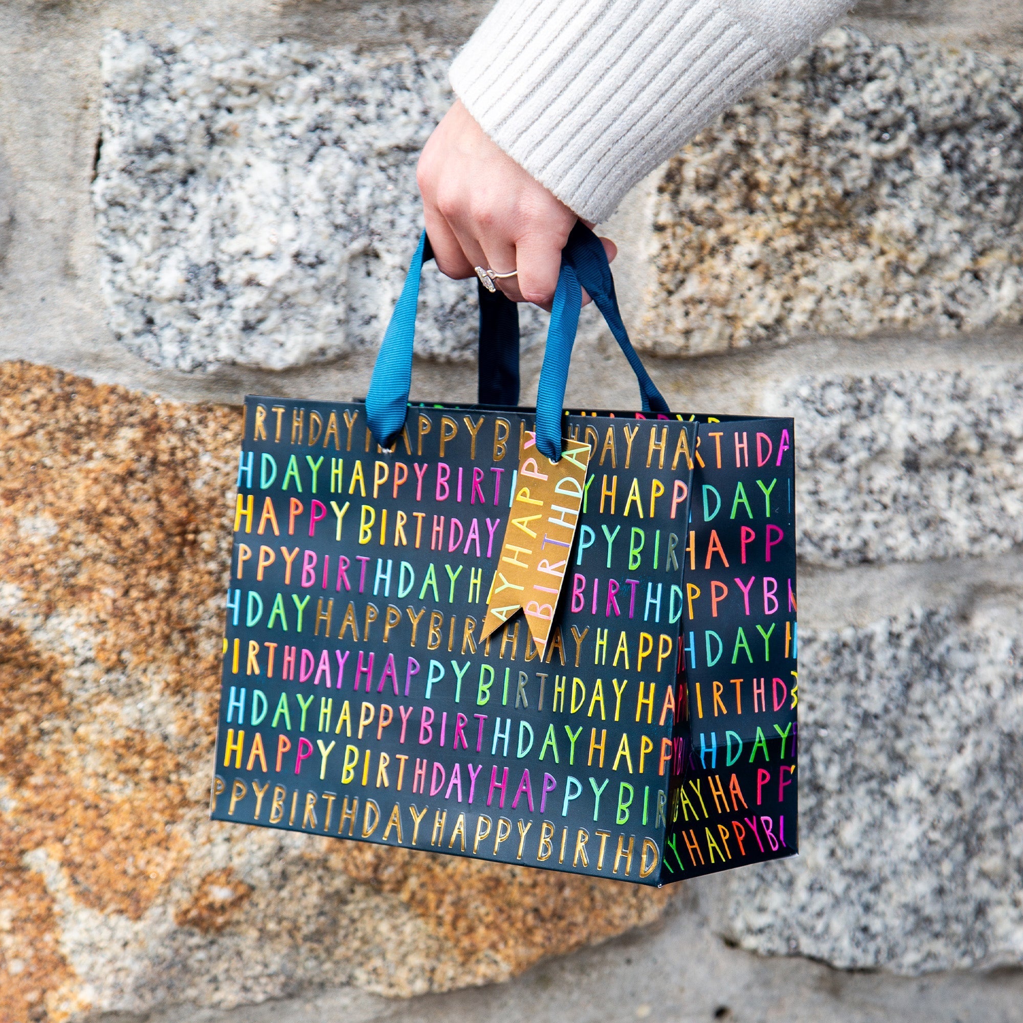 Gift Bag - GMPS95 - Navy Happy Birthday Luxury Medium Gift Bag - Navy Happy Birthday Luxury Medium Gift Bag- Whistlefish