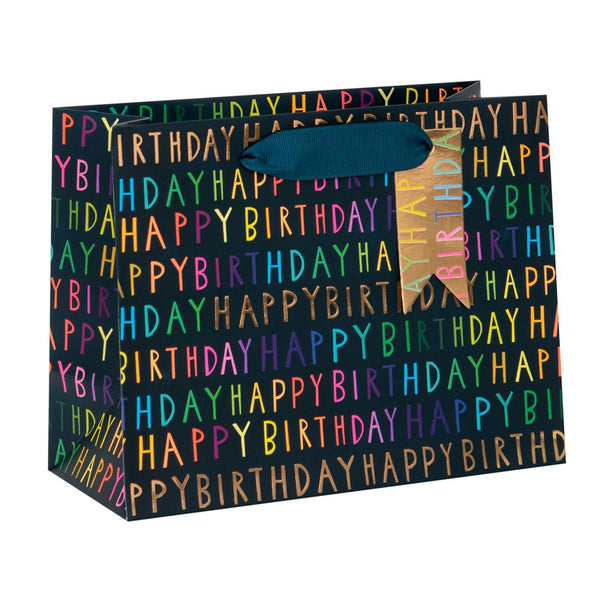 Gift Bag - GMPS95 - Navy Happy Birthday Luxury Medium Gift Bag - Navy Happy Birthday Luxury Medium Gift Bag- Whistlefish