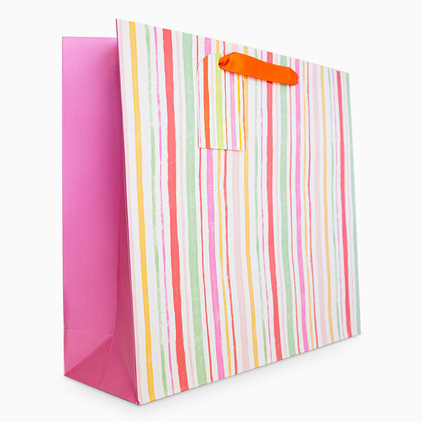 Gift Bag-WGB06LB - Pink Stripes Large Gift Bag-Whistlefish