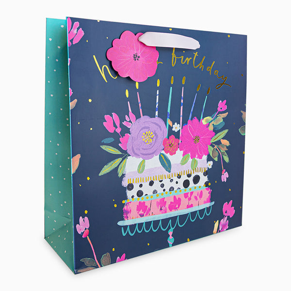 Gift Bag-WGB12LB - Navy Cake Birthday Large Gift Bag-Whistlefish