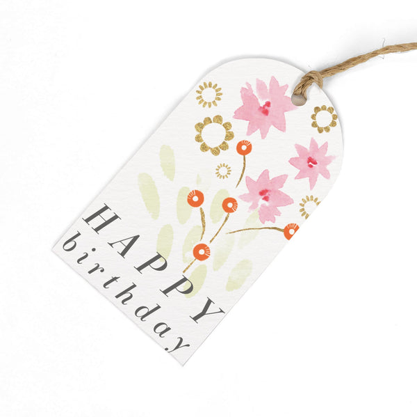 Gift Tag - GWT28 - Pink Flowers Birthday Gift Tag (Pack of 6) - Pink Flowers Birthday Gift Tag (Pack of 6) - Whistlefish