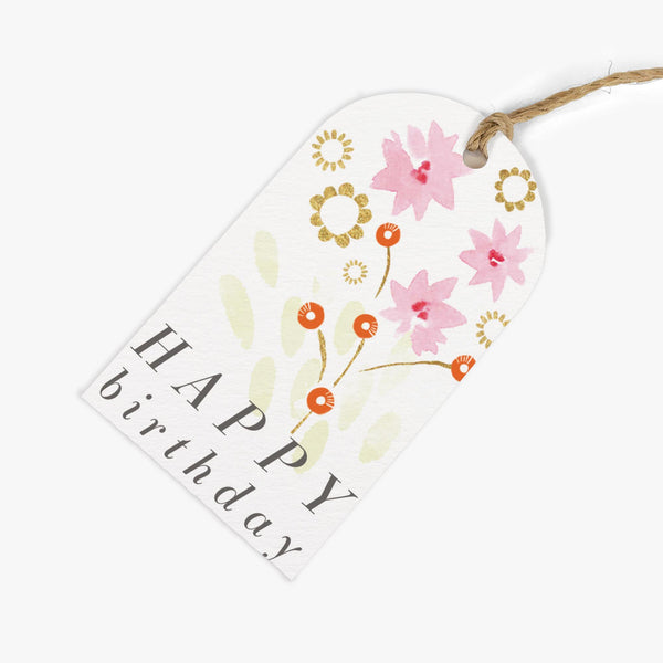 Gift Tag-GWT28 - Pink Flower Birthday Gift Tags (Pack of 6)-Whistlefish