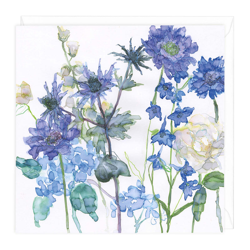 Greeting Card-A398 - Sea Holly & Larkspur Floral Art Card-Whistlefish
