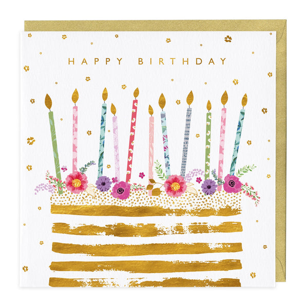 Greeting Card-A442 - Happy Birthday Golden Cake-Whistlefish