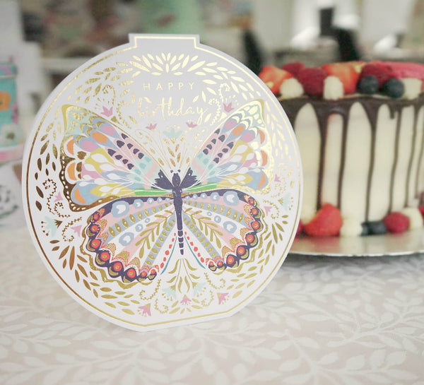 Greeting Card-A546 - Happy Birthday Butterfly Round Card-Whistlefish