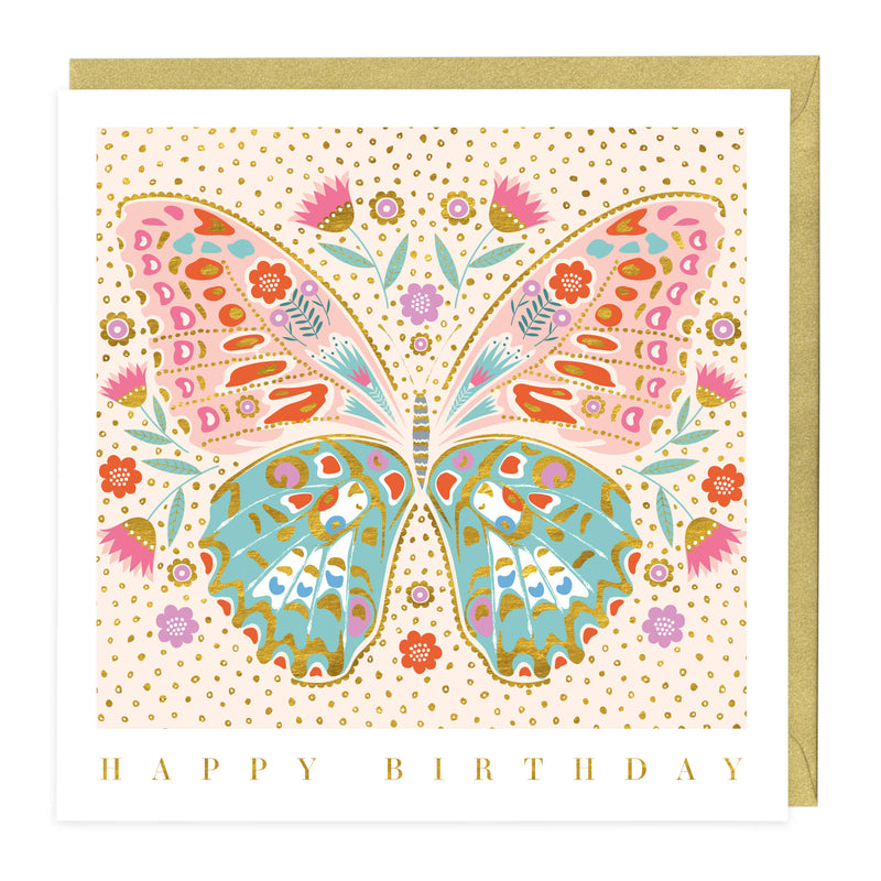 B376 - Floral & Gold Butterfly Birthday Card