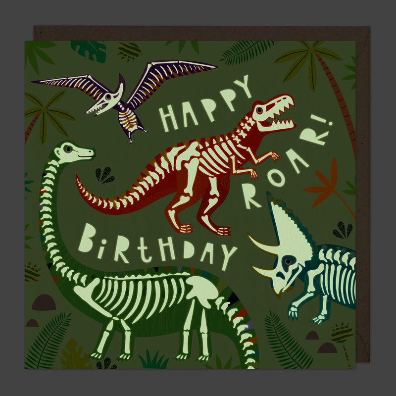 Greeting Card-B743 - Dinosaur Glow In The Dark Birthday Card-Whistlefish