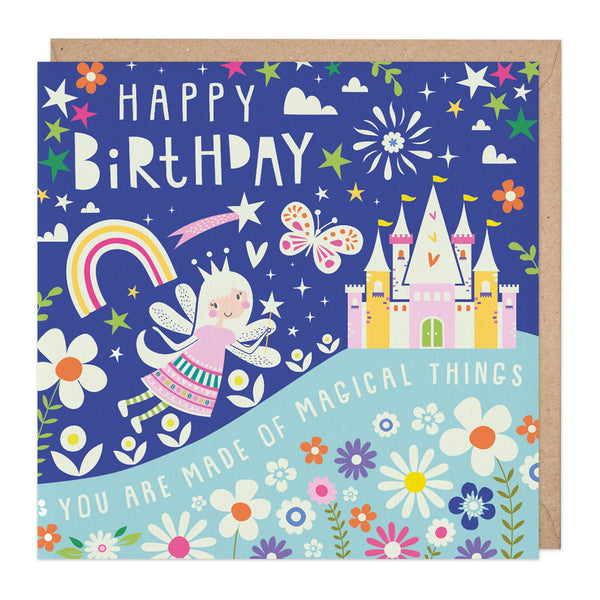 Greeting Card-B744 - Fairy Castle Glow in the Dark Birthday Card-Whistlefish