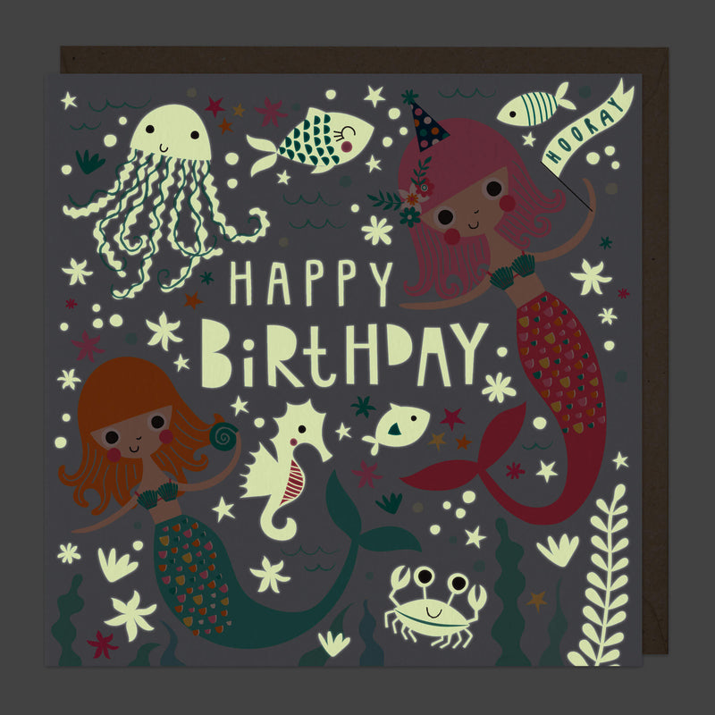 Greeting Card-B745 - Mermaids Glow in the Dark Birthday Card-Whistlefish