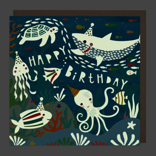 Greeting Card-B746 - Underwater Glow In The Dark Birthday Card-Whistlefish