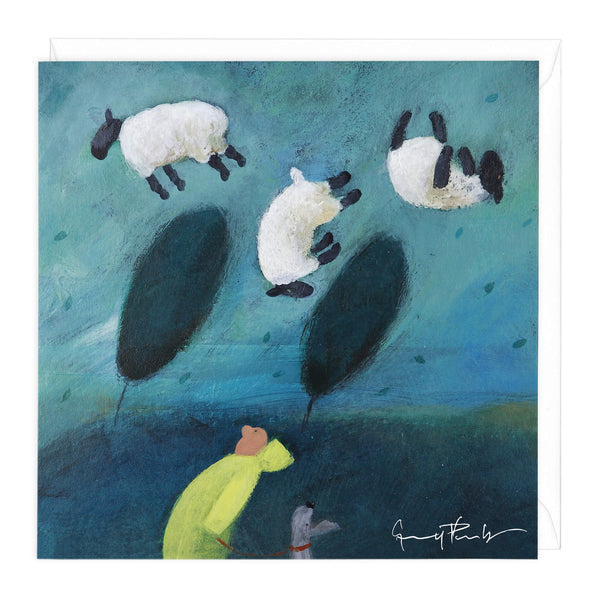 Greeting Card-B758 - Three Sheep to the Wind Art Cardhe Wind-Whistlefish