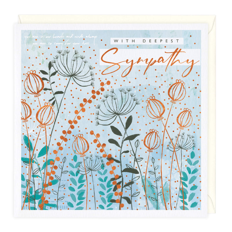 Greeting Card-D108 - Copper Flowers Sympathy Card-Whistlefish