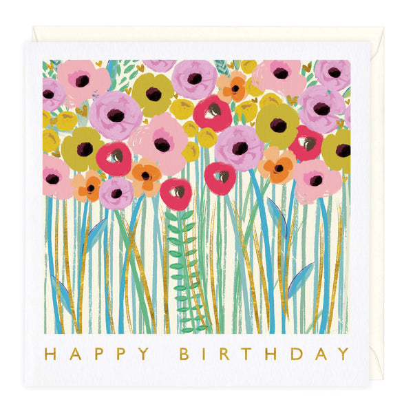 Greeting Card-D118 - Tall Stemmed Flowers Birthday Card-Whistlefish