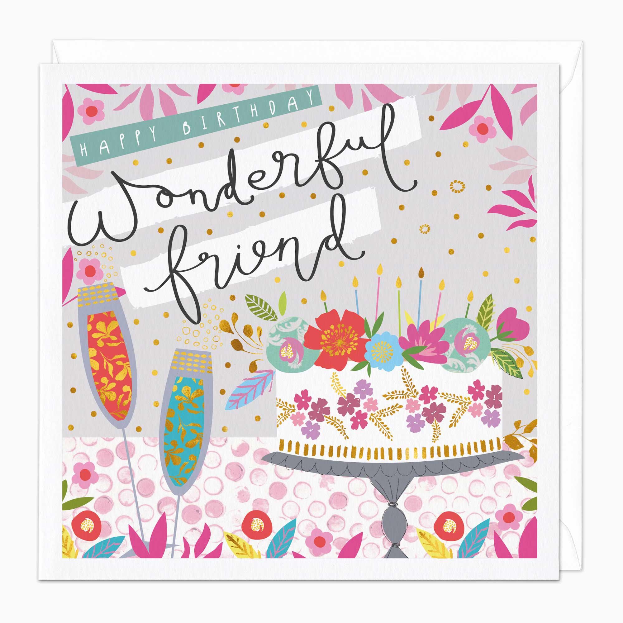 Greeting Card-D158 - Champers & Cake Friend Birthday Card-Whistlefish