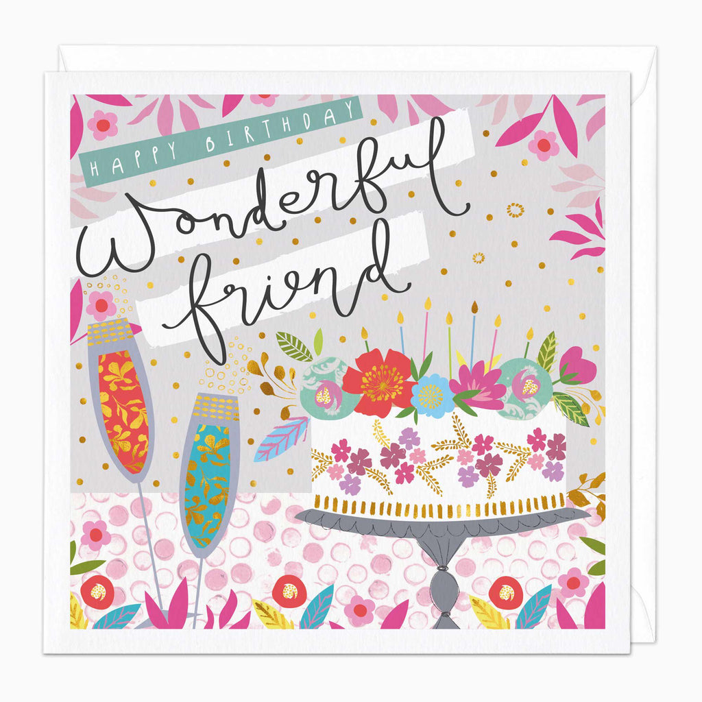Greeting Card-D158 - Champers & Cake Friend Birthday Card-Whistlefish