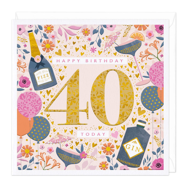Greeting Card-D366 - Bright and Beautiful 40 Today Birthday Card-Whistlefish