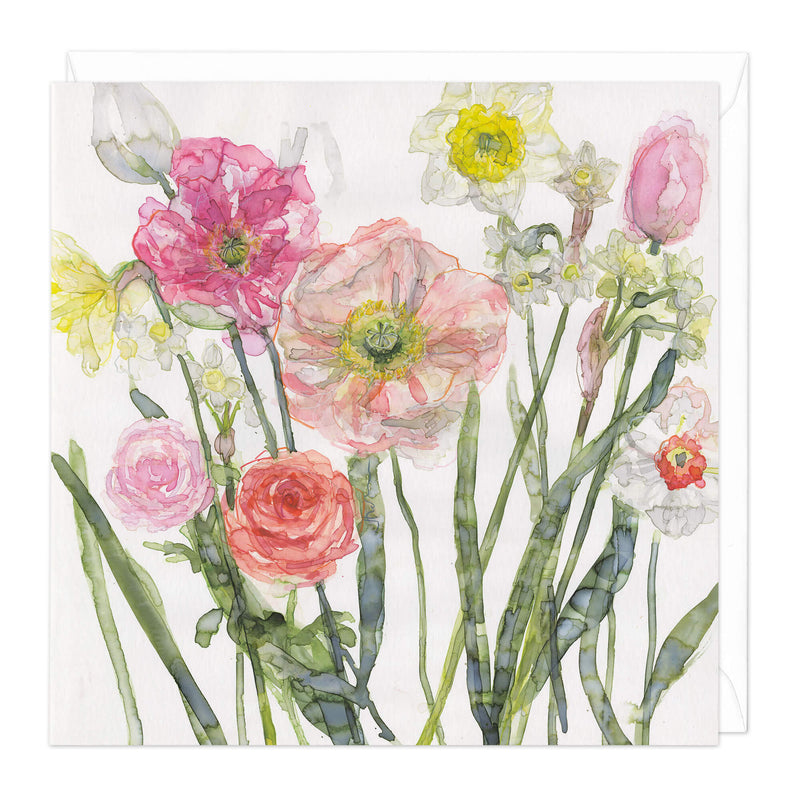 Greeting Card-D505 - Peonies, Roses and Daffodils Art Card-Whistlefish