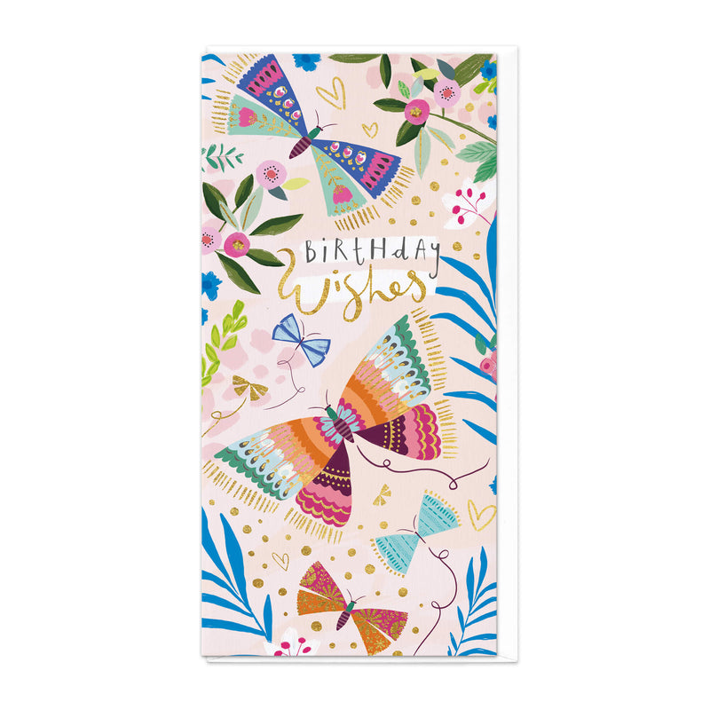 D579 - Colourful Butterflies Slim Birthday Card