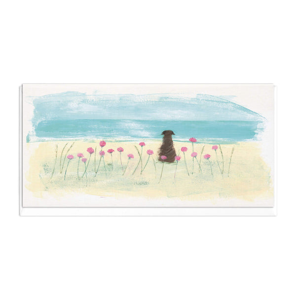 Greeting Card-D596 - Dog In the Sea Pinks Slim Art Card-Whistlefish