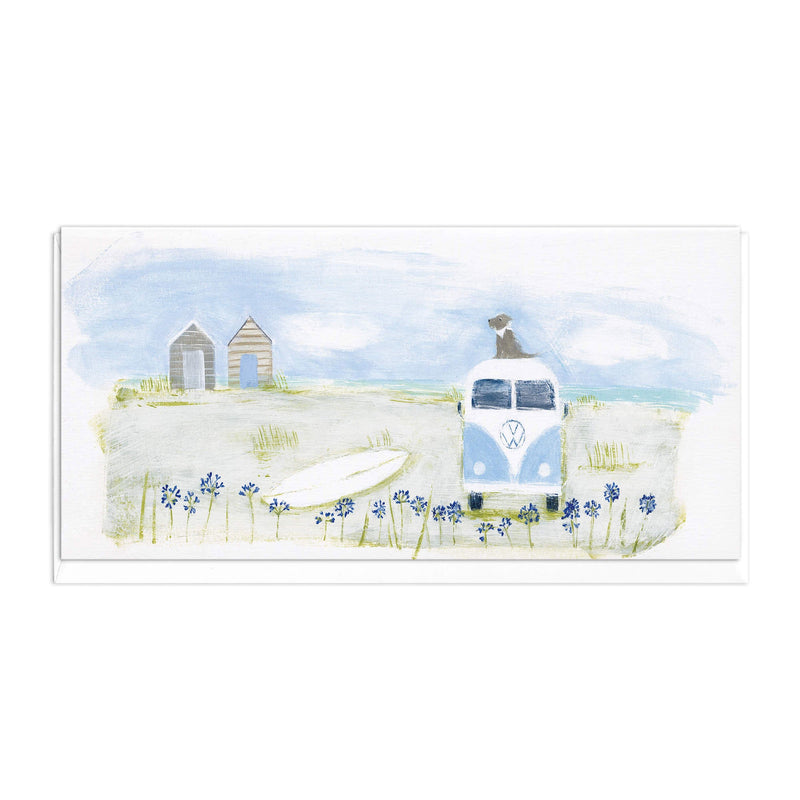 Greeting Card-D599 - Camper & Beach Huts Slim Art Card-Whistlefish
