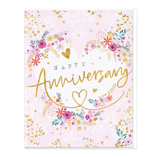 Greeting Card-D626 - Hearts and Flowers Anniversary Card-Whistlefish