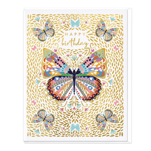 Greeting Card-D627 - Golden Butterflies Birthday Card-Whistlefish