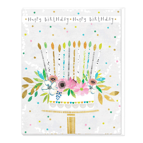 Greeting Card-D628 - Floral Cake Birthday Card-Whistlefish