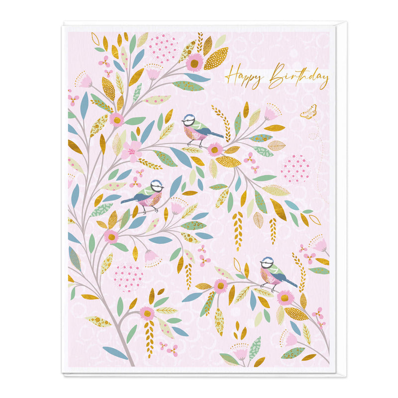 Greeting Card-D630 - Pink Birds Birthday Card-Whistlefish