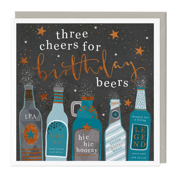 Greeting Card-D655 - Three Cheers for Birthday Beers Card-Whistlefish