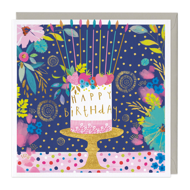 Greeting Card-D674 - Fruit Topped Cake Birthday Card-Whistlefish