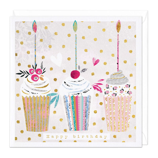 Greeting Card-D726 - Colourful Cupcakes Birthday Card-Whistlefish