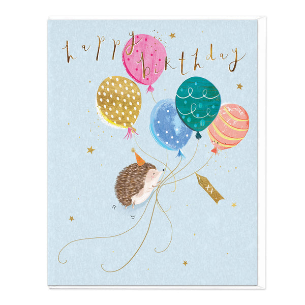 Greeting Card-D797 - Hedgehog and Balloons Birthday Card-Whistlefish