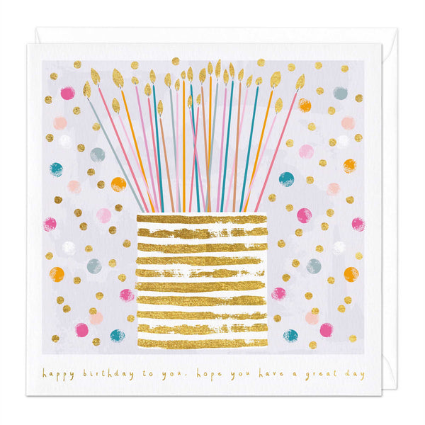 Greeting Card-D855 - Gold Confetti Cake Birthday Card-Whistlefish