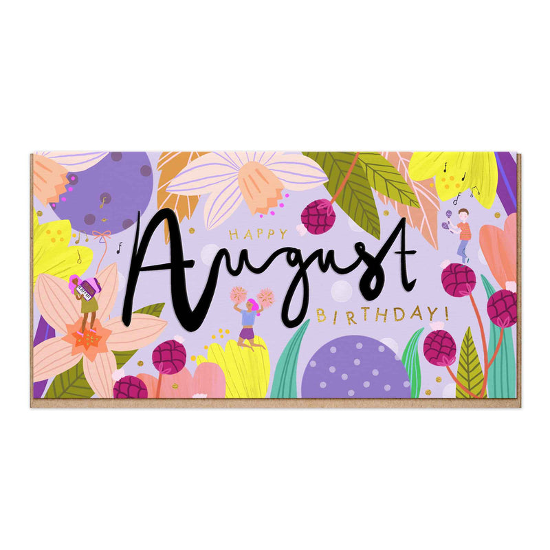 E022 - Bright Embossed August Birthday card