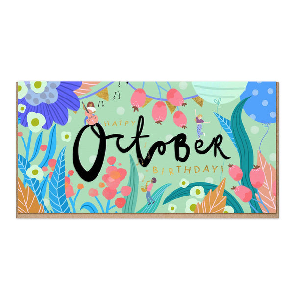 Greeting Card-E024 - Bright Embossed October Birthday Card-Whistlefish