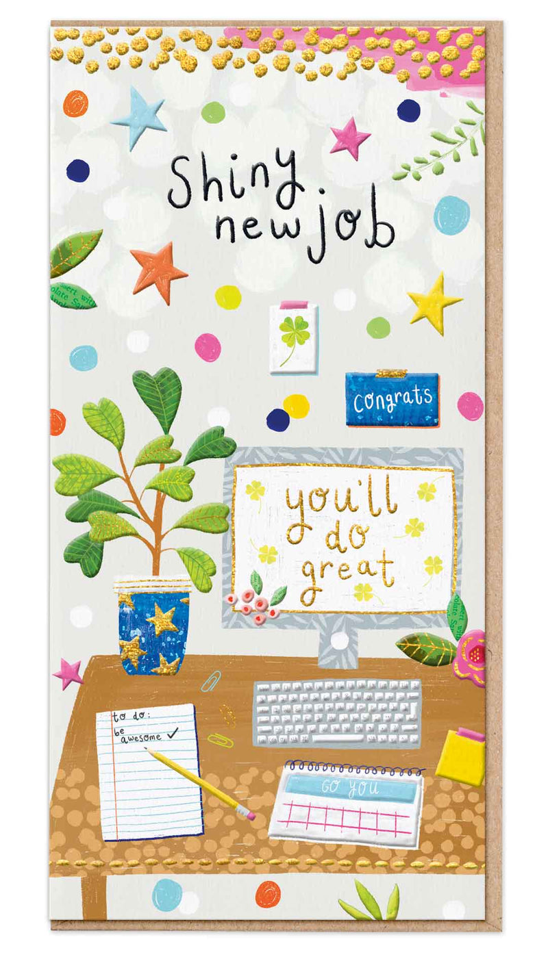Greeting Card-E034 - Shiny new Job-Whistlefish